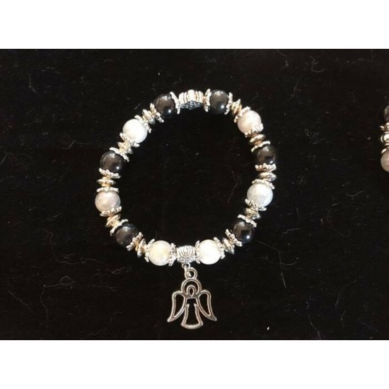 BRACELET SUR ÉLASTIQUE  LABRADORITE ET OBSIDIENNE...
