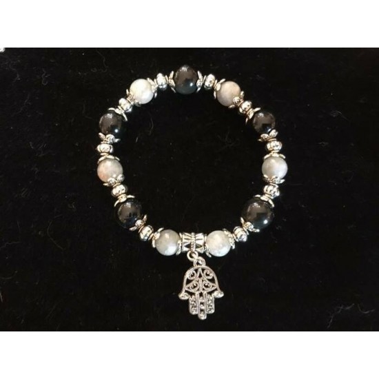 BRACELET SUR ÉLASTIQUE  LABRADORITE ET OBSIDIENNE...