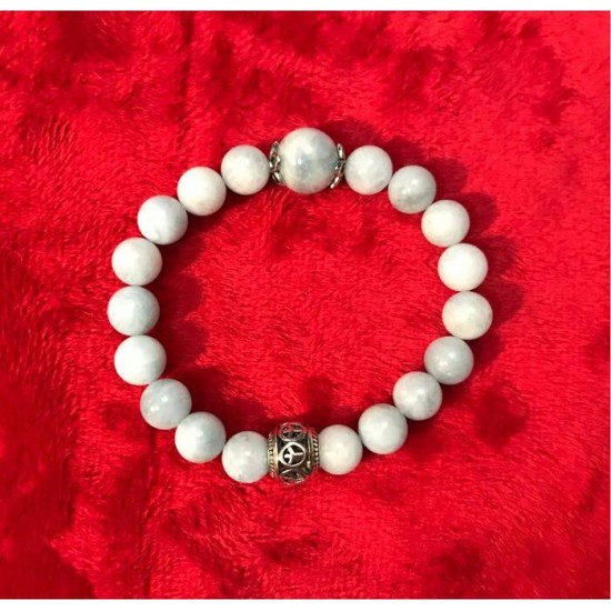 BRACELET SUR ÉLASTIQUE AIGUE MARINE PIERRE 8 MM