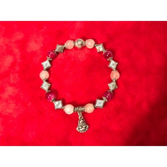 BRACELET SUR ÉLASTIQUE AGATE ET QUARZ ROSE ...
