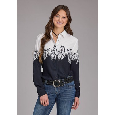 Blouse Roper noir et blanche chevaux femme 