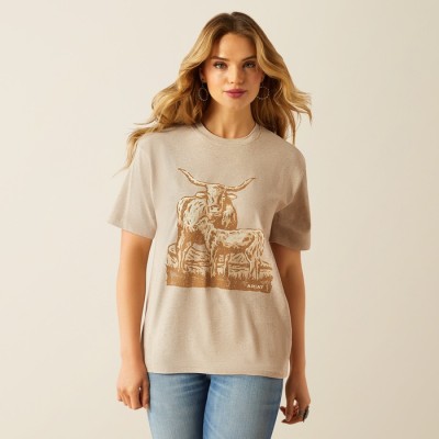 T-shirt Ariat Longhorn beige femme 