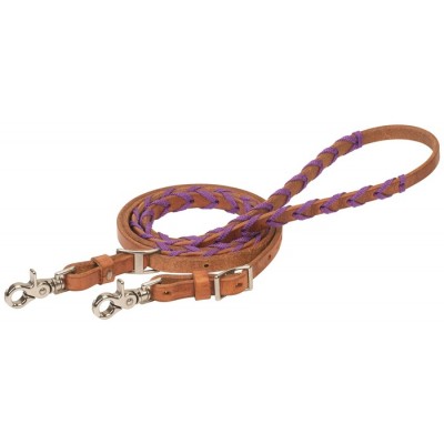 Rêne de baril Weaver lacée en cuir mauve