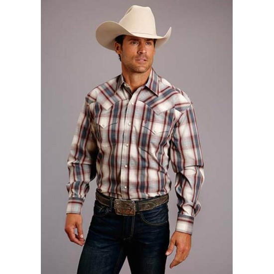 Chemise Stetson carreaux gris et bourgogne homme 