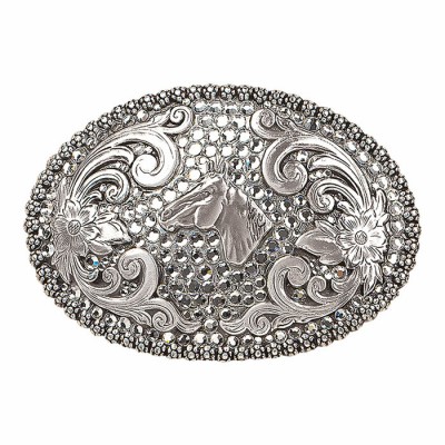 Boucle de ceinture tête de cheval et fleurs...