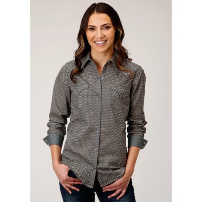 Blouse Roper losange gris et beige femme 