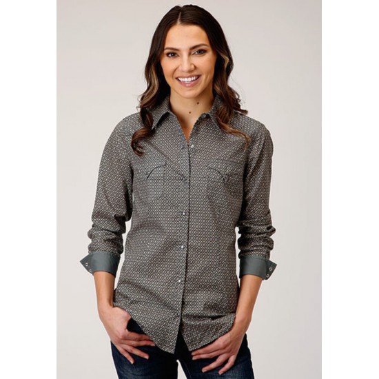 Blouse Roper losange gris et beige femme 