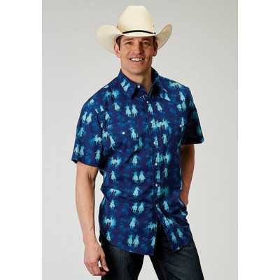 Chemise Roper bleu chevaux turquoise homme 