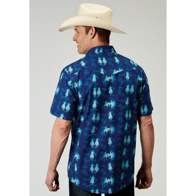 Chemise Roper bleu chevaux turquoise homme 