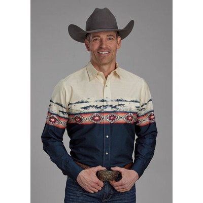 Chemise Roper Vintage aztèque chevaux homme 