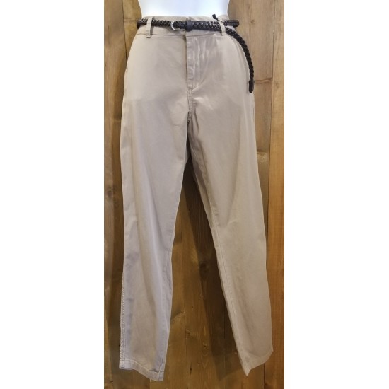 pantalon beige ceinture tressé brune