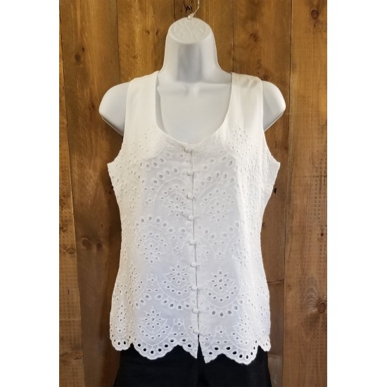 Top boutonné en broderie anglaise crème 