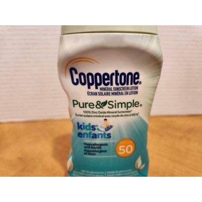 Coppertone Pure & Simple Kids FPS 50 – Crème solaire minérale pour enfants (Lotion ou Vaporisateur au choix)