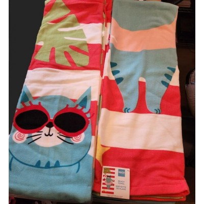 Serviette de plage S&CO Home – Motif Chat Tropical avec Lunettes – Grande serviette douce