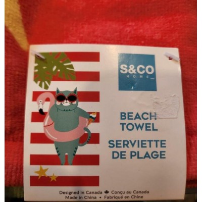 Serviette de plage S&CO Home – Motif Chat Tropical avec Lunettes – Grande serviette douce