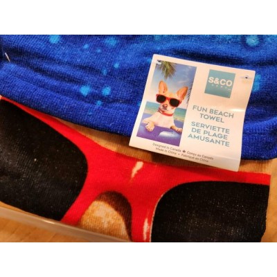 Serviette de plage amusante Chien avec lunettes – S&CO Home | 71 x 147 cm