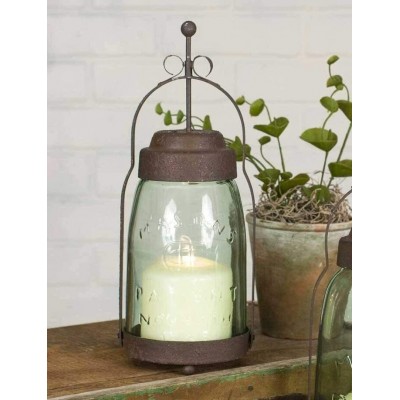Lanterne en verre et acier de style pot mason vintage 