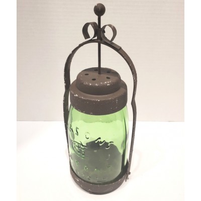 Lanterne en verre et acier de style pot mason vintage 