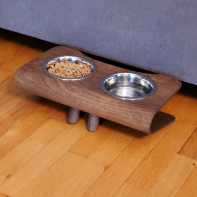 Support de gamelles ajustable pour chats et petits chiens de 4" hauteur en bois