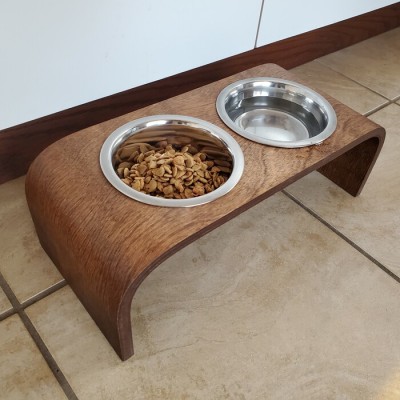 Support de gamelles double surélevées pour petits chiens et chats (en Bois). 5'' hauteur