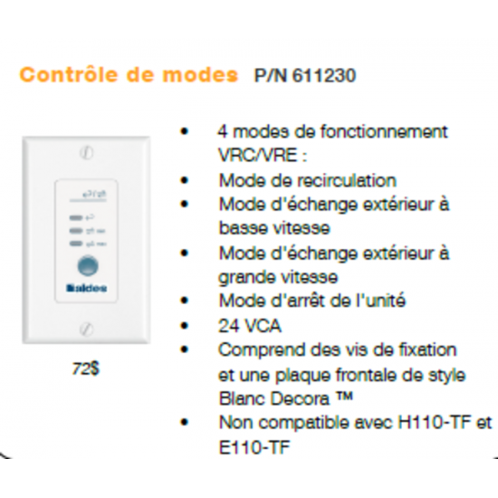 Aldes- Controle de mode # 611230