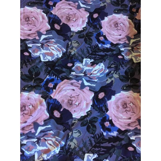 Coton / Fleur watercolor, rose, bleue, blanche, fond bleu
