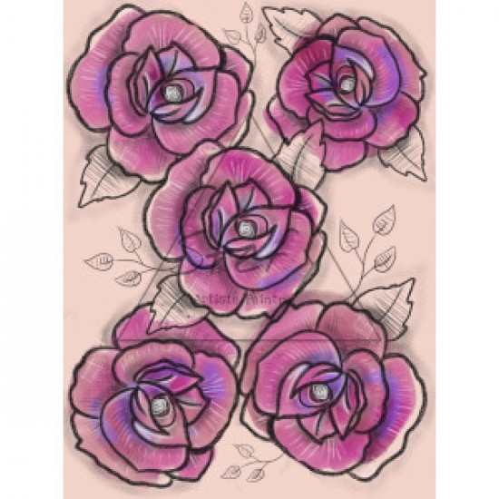 Jersey / knit / Design Stefy artiste-peintre / Fleurs fond rose pâle