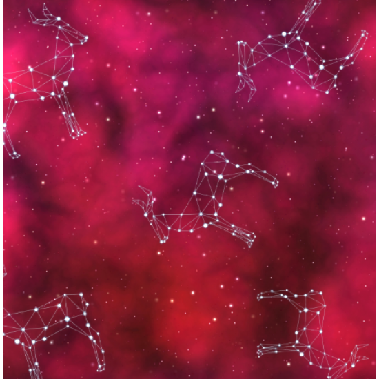 Jersey / Knit imprime / cerf constellation fond aurore boreal, rouge
