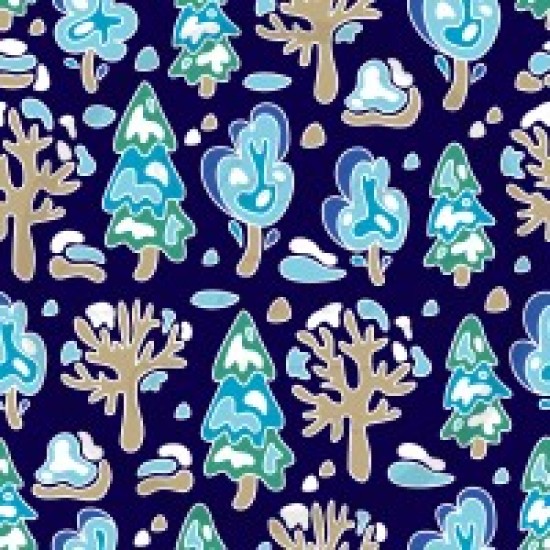 Jersey / Knit imprime /  Forêt sous la neige fond bleu foncé 