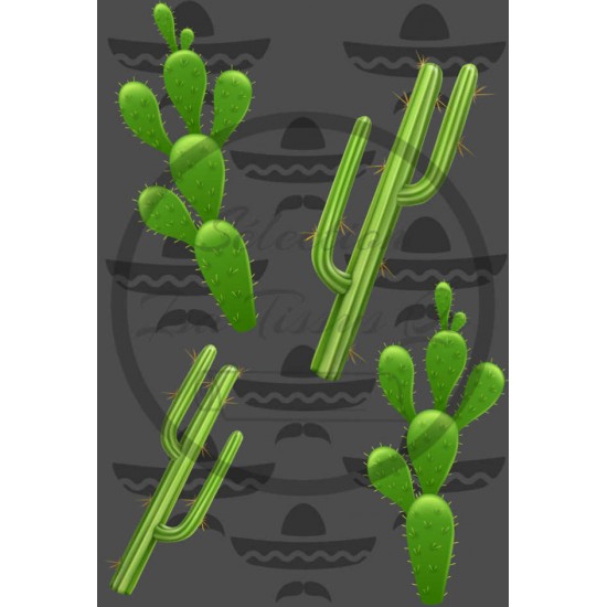 Jersey / Knit imprime / 2 types de Cactus fond gris sombrero/moustache
