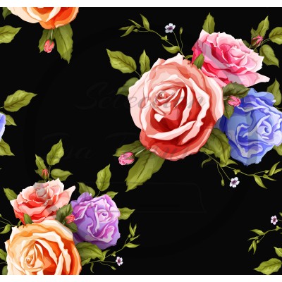 Jersey / Knit imprime / Trios de fleurs colorées...