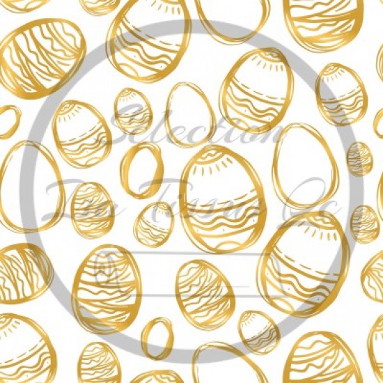 Jersey / Knit / Sélection Isa Tissus / Cocos esquisses doré/blanc fond blanc