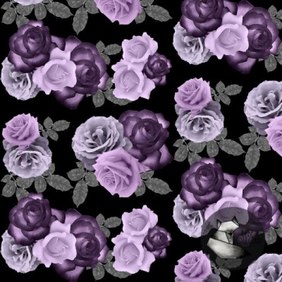 Coton / Design Stéphanye Boileau / Roses mauve et mauve pâle fond noir