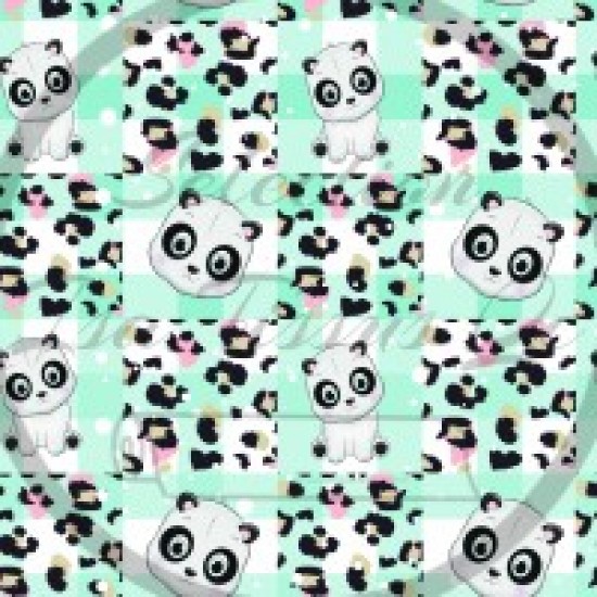Jersey / Knit / Sélection Isa Tissus / Panda, taches Léopard, fond plaid turquoise/blanc