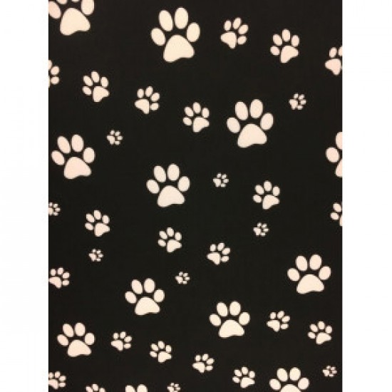 Jersey / Knit imprime / Pattes de chien blanches sur fond noir