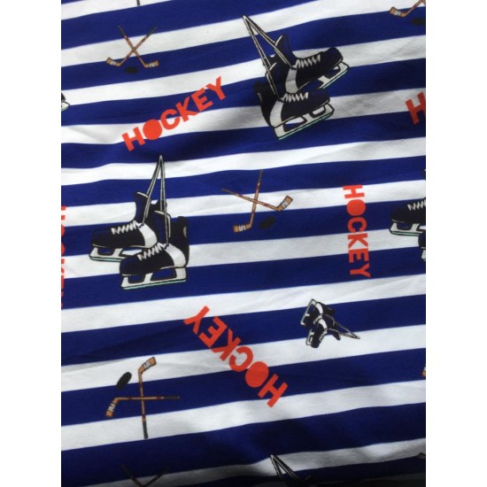 Jersey / Knit imprime / Hockey ligné bleu avec écriture rouge