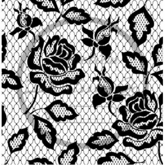 Jersey / Knit / Sélection Isa Tissus / Dentelle, lace, fleurs, noir, fond blanc