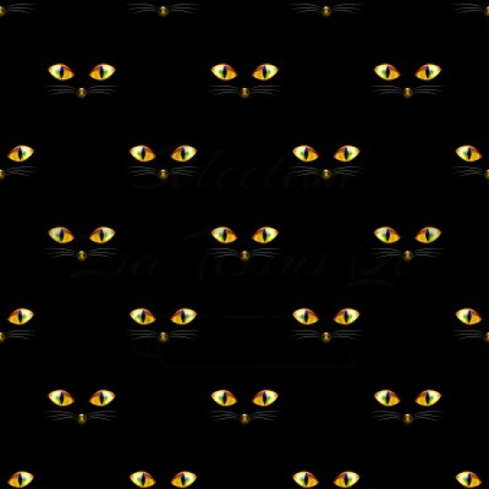Coton / Selection Isa tissus Qc / Chat noir, yeux...