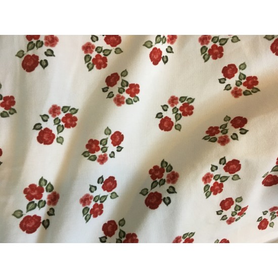 Jersey / Knit / Design Michelle Gagné / Fleurs rouges, fond blanc