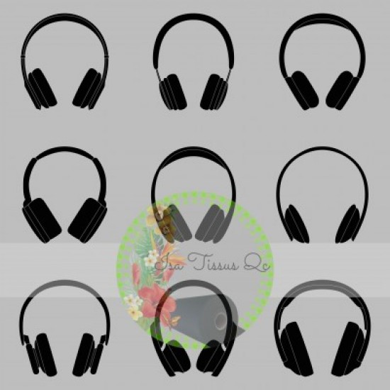 Coton / Selection Isa tissus Qc / Écouteurs, headphones, noir, fond gris pâle