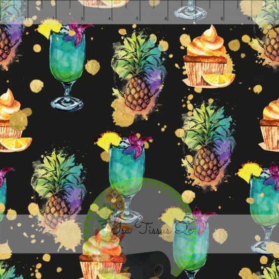 DBP / Double Brush Poly / Selection Isa tissus Qc / Ananas watercolor, drink, cupcake, gâteau, fond noir