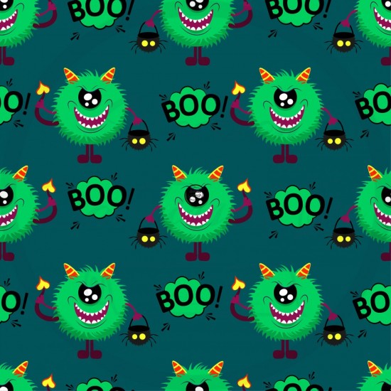 Jersey Cozy (Scuba/knit) imprime / Halloween monstres Boo verts fond vert foncé