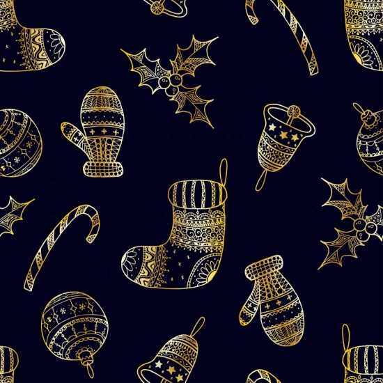 Jersey / Knit / Sélection Isa Tissus / Accessoires Noel/Hiver dorés fond noir