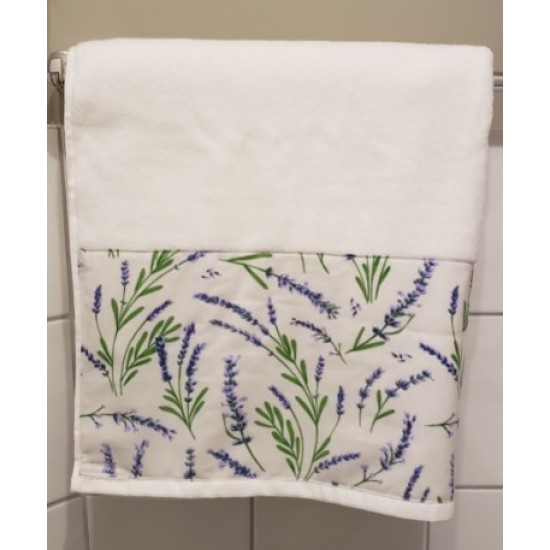 Drap de bain blanc + tissu lavande