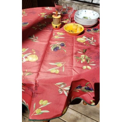 Nappe ronde polyester olive rouge