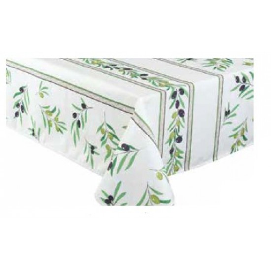 Nappe rectangulaire  polyester olives rayé verte-grise