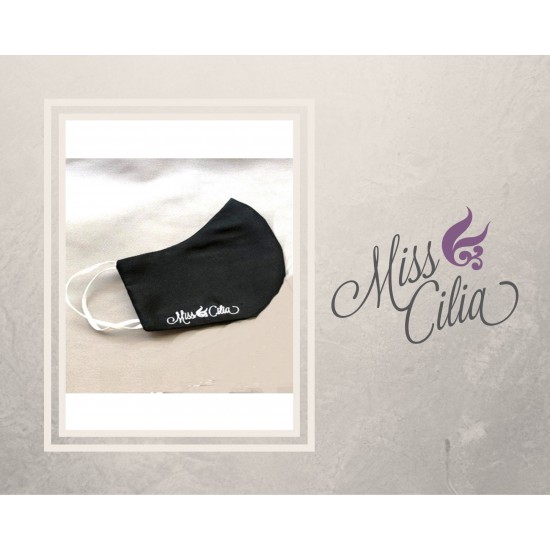 Masque en tissus NOIR 100% coton avec broderie Miss Cilia