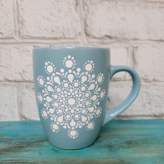 Idée cadeau -Mandala par point d'acrylique - Tasse bleu et blanche