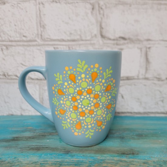 Idée cadeau -Mandala par point d'acrylique - tasse bleu et couleur