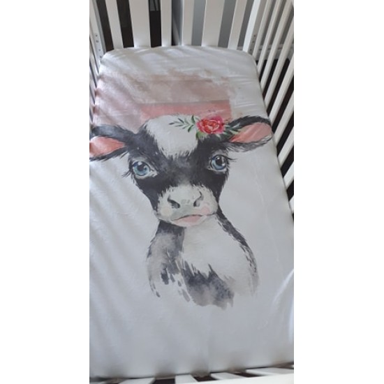 Couverture de lit pour bébé |Vache et petites fleurs